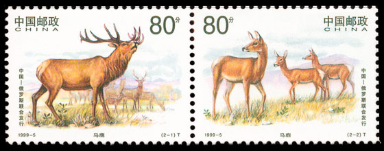 1999-5《马鹿》特种邮票（中国与俄罗斯联合发行）